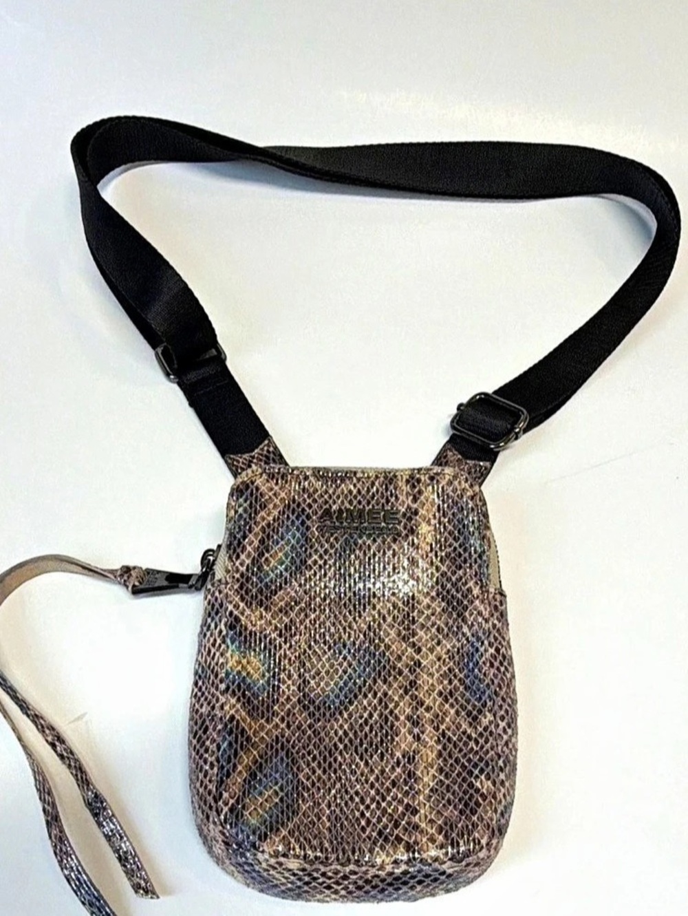 Aimee Kestenberg Animal Print Snake Crossbody Bag Small Adjustable Strap Silver